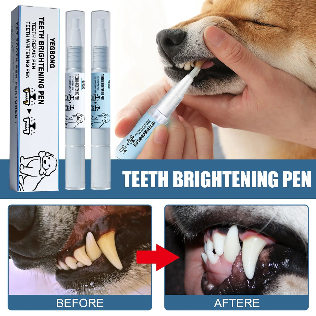 Pet teeth whitening pen with dental brush for dog and cat tartar removal