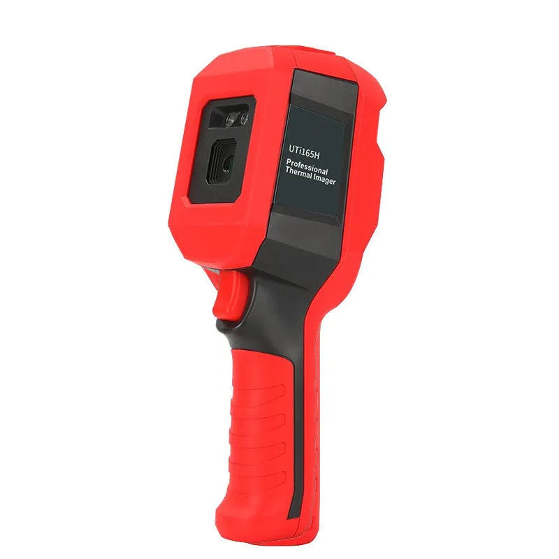 UTi-series handheld infrared thermal imaging camera with display screen on a workbench.