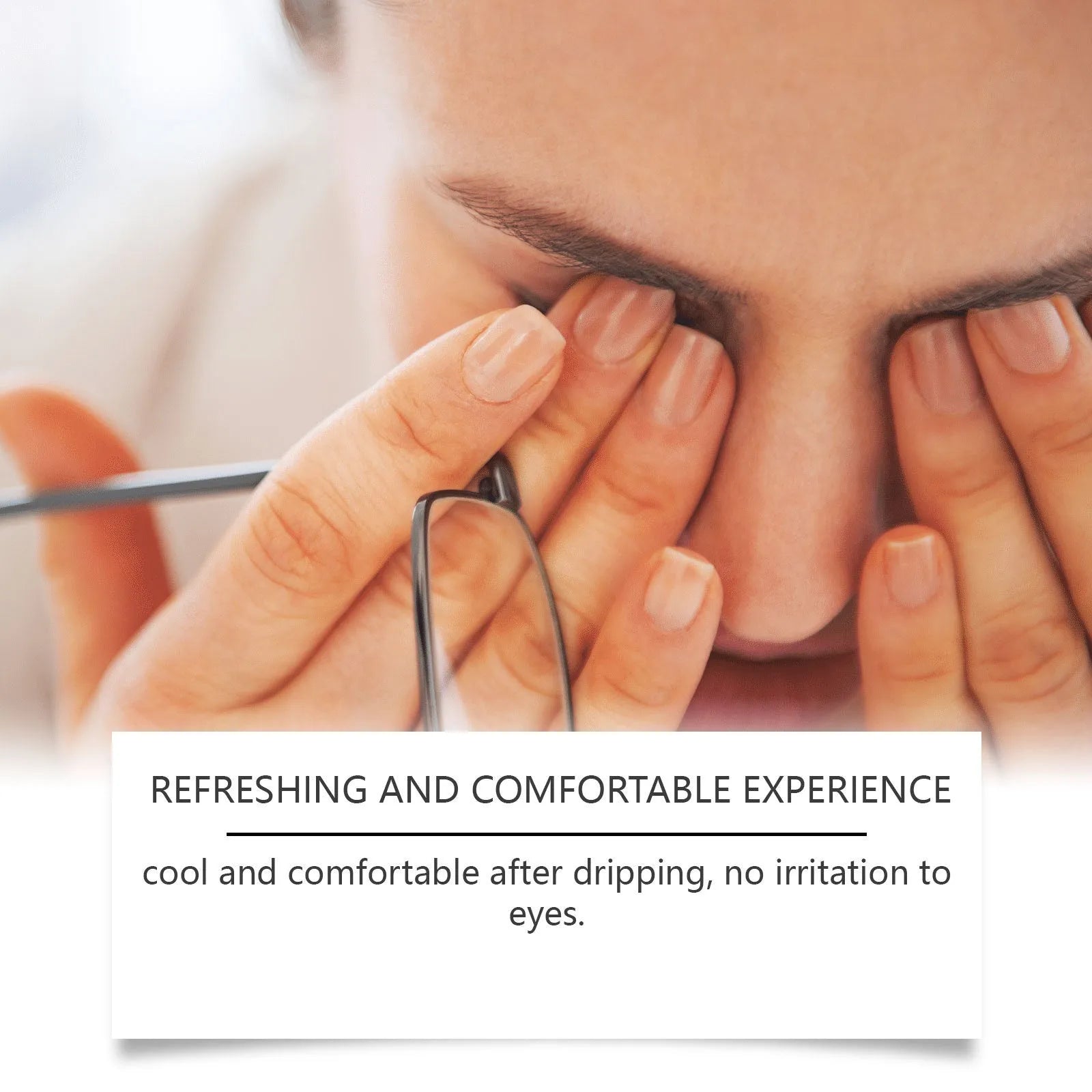 Bottle of mint leaf infused moisturising eye drops for dry eye relief.