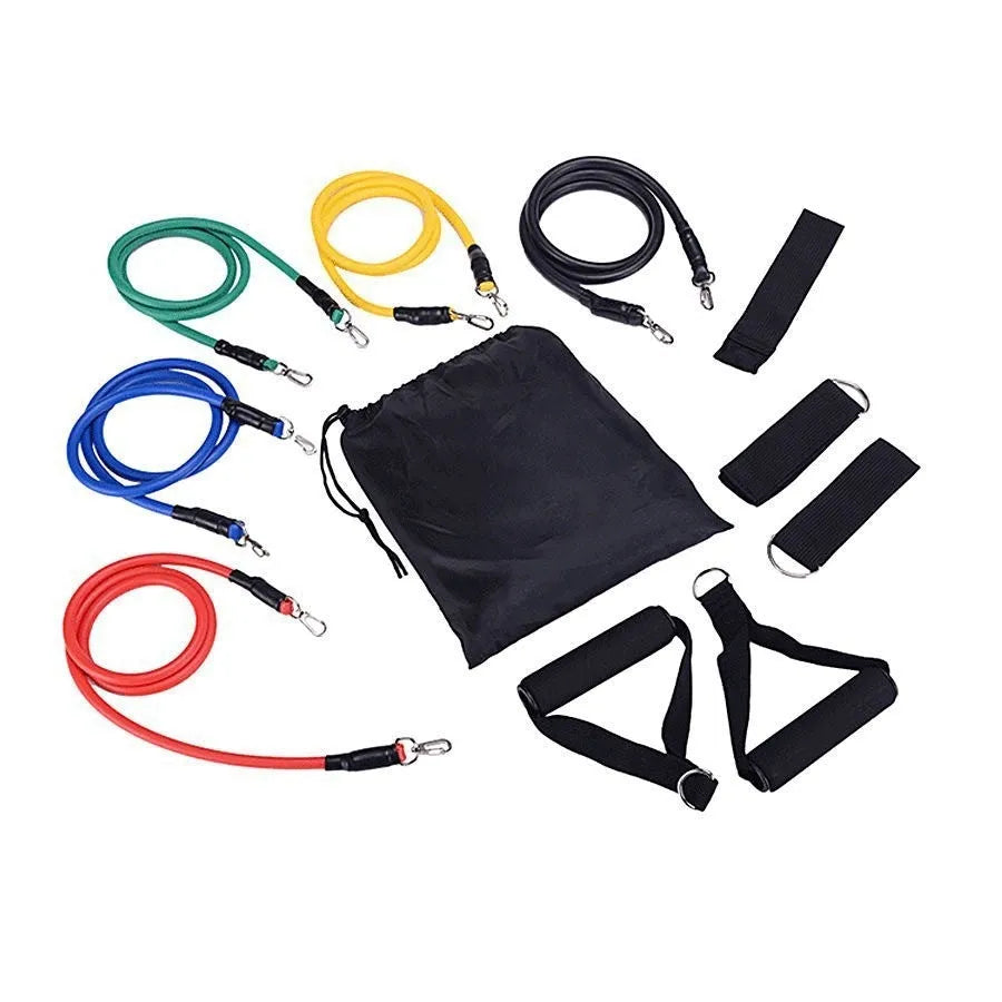 Multi-functional door sports 11-piece combination pulling rope set with ABS construction on a doorframe.