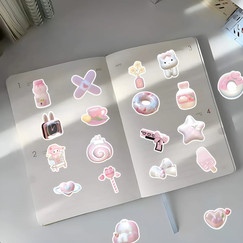 Light pink 3D decorative stickers with cute girl heart patterns in two style variations