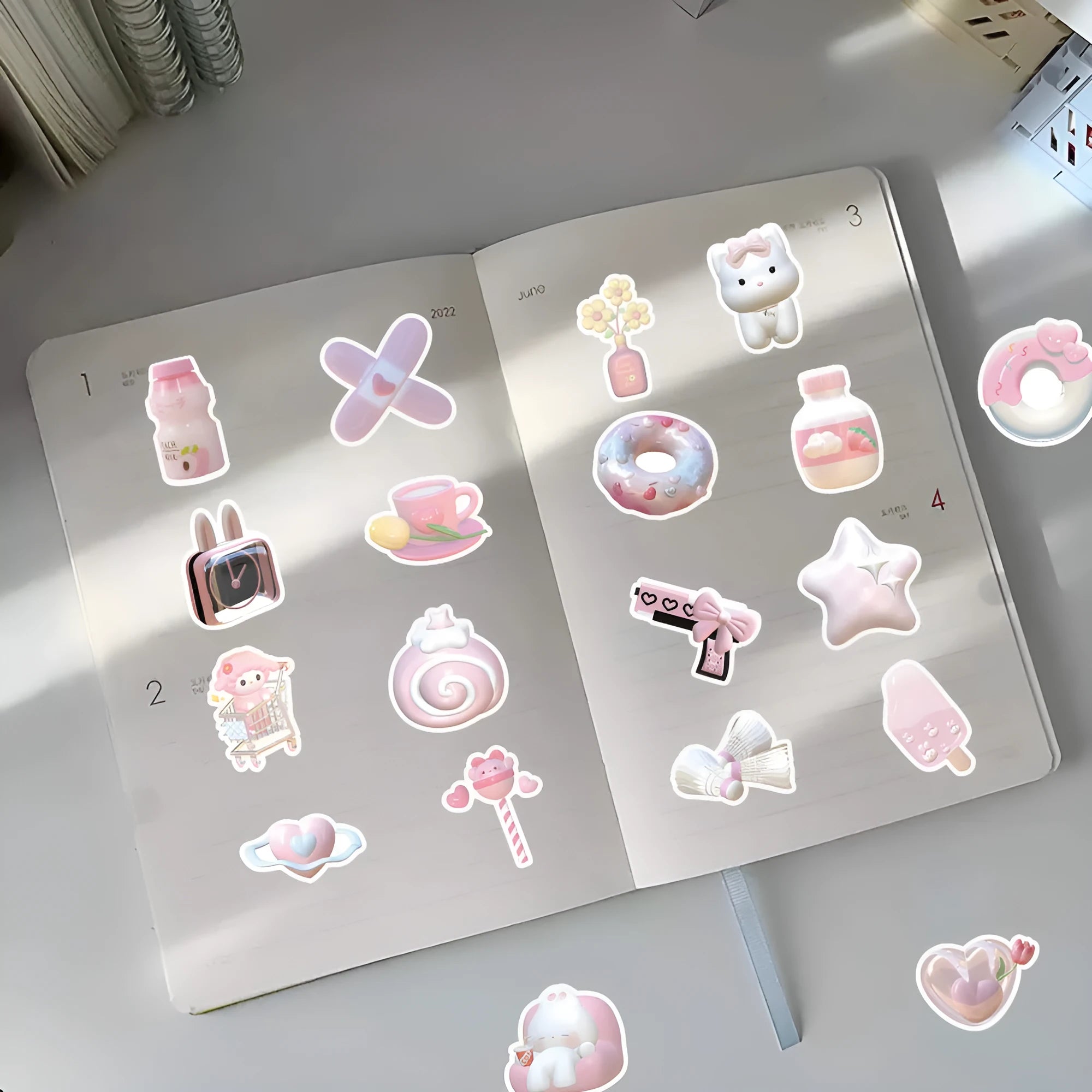 Light pink 3D decorative stickers with cute girl heart patterns in two style variations