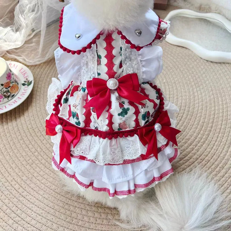 Princess style rabbit skirt dog dress in polyester on a small dog mannequin