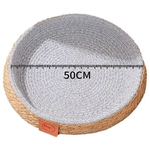 Rattan woven cat nest pet bed available in four sizes S, M, L, and XL.