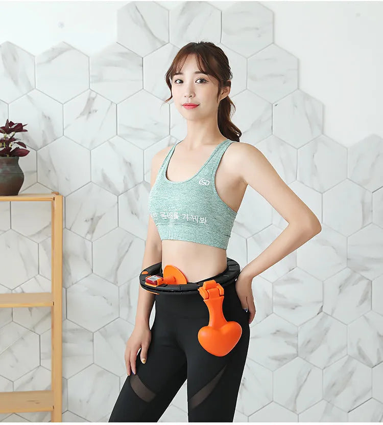Smart hoop fitness auto-counting detachable weight black hula hoop with nylon material and steel ball core
