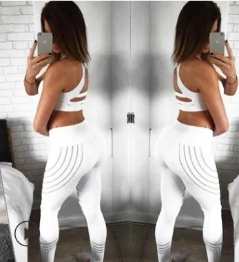 Women's black and white glowing print leggings made from milk silk blend fabric for workouts
