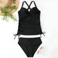 Women's nylon bikini set with high-waisted briefs in solid colour patterns for swimming sports