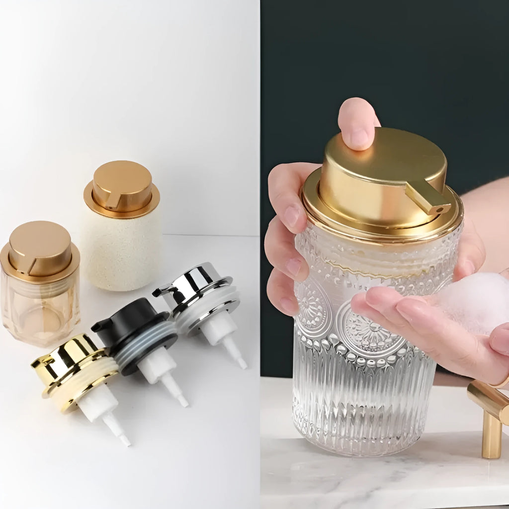 ABS plastic facial cleanser foam pump dispenser in metallic colours with large pump head