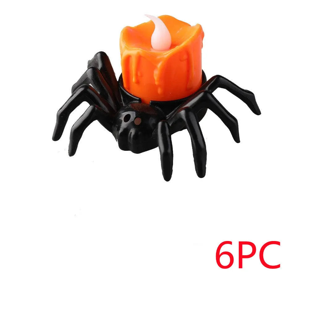 Halloween spider candlestick ornament plastic decoration with battery operated candle light
