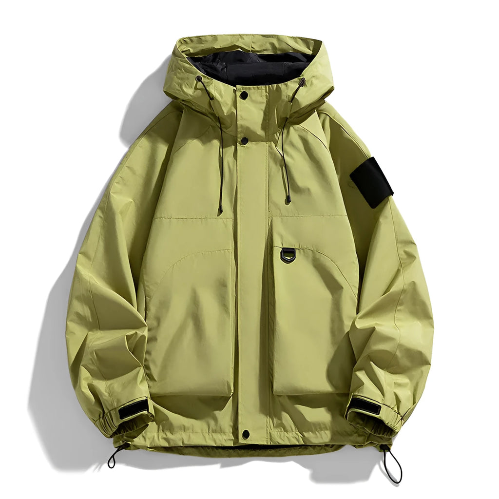 Men's waterproof windproof hooded jacket in polyester blend fabric available in multiple sizes