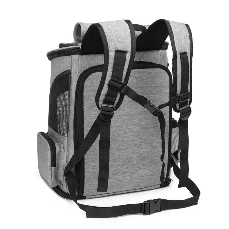Extendable pet bag in Oxford material, solid colour gray, large 20-35L capacity for dogs and cats