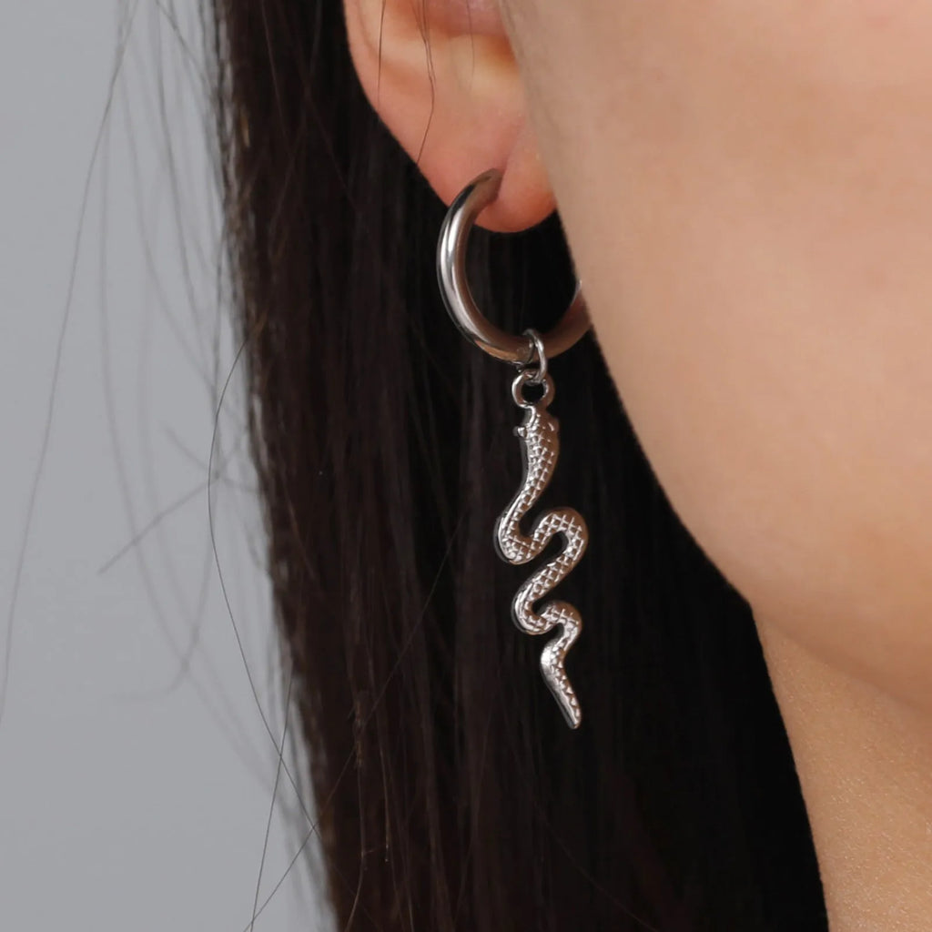 Stainless steel snake vintage clip earrings in gold or steel colour