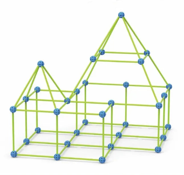Luminous children's fort building kit with plastic sticks and connector balls for constructing castles and play tents