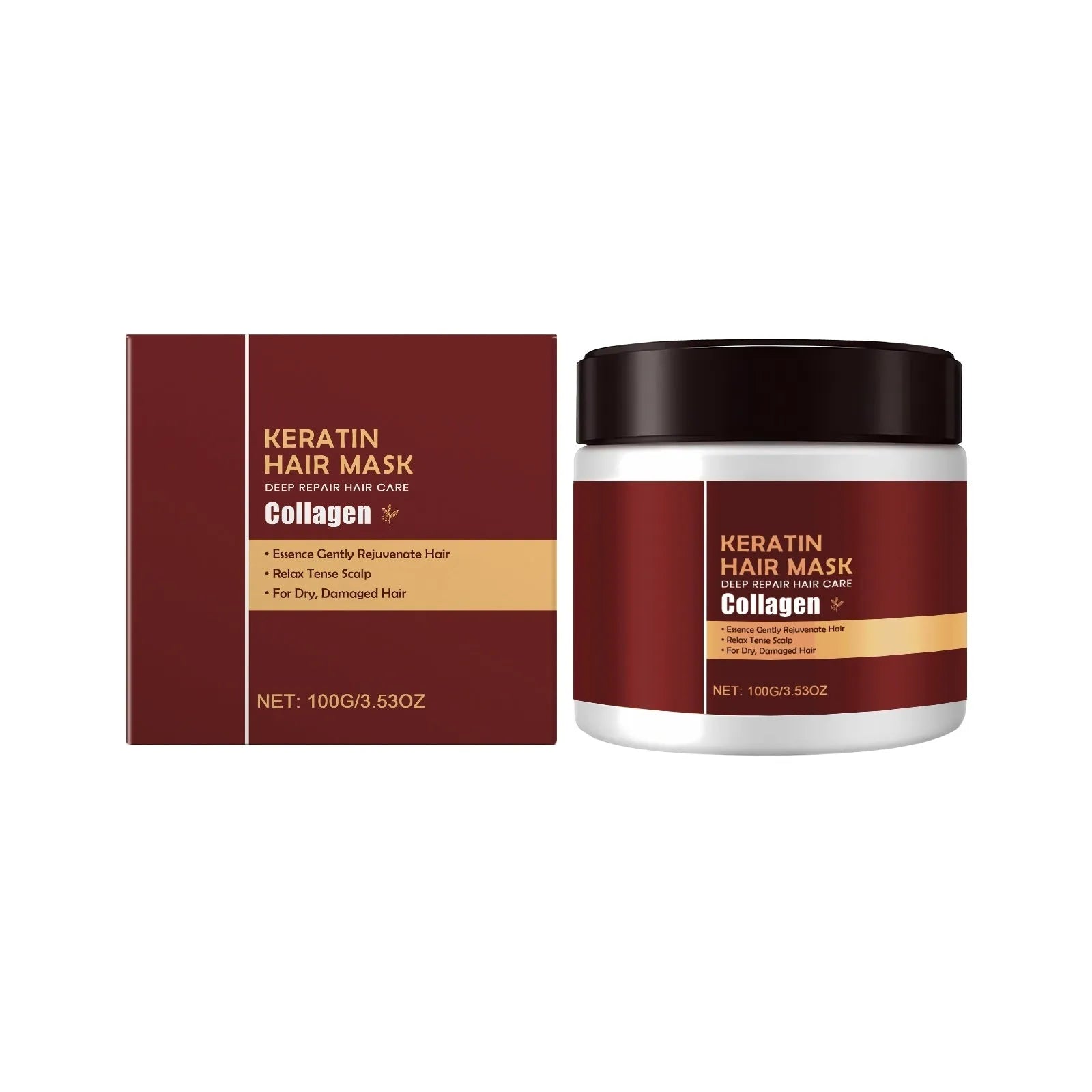 100g hair mask container with hydrolysed keratin and collagen formula for conditioning.