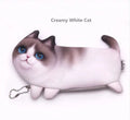 Cute cat design 3D printed cosmetic travel bag organiser with zip, shown in creamy colour.