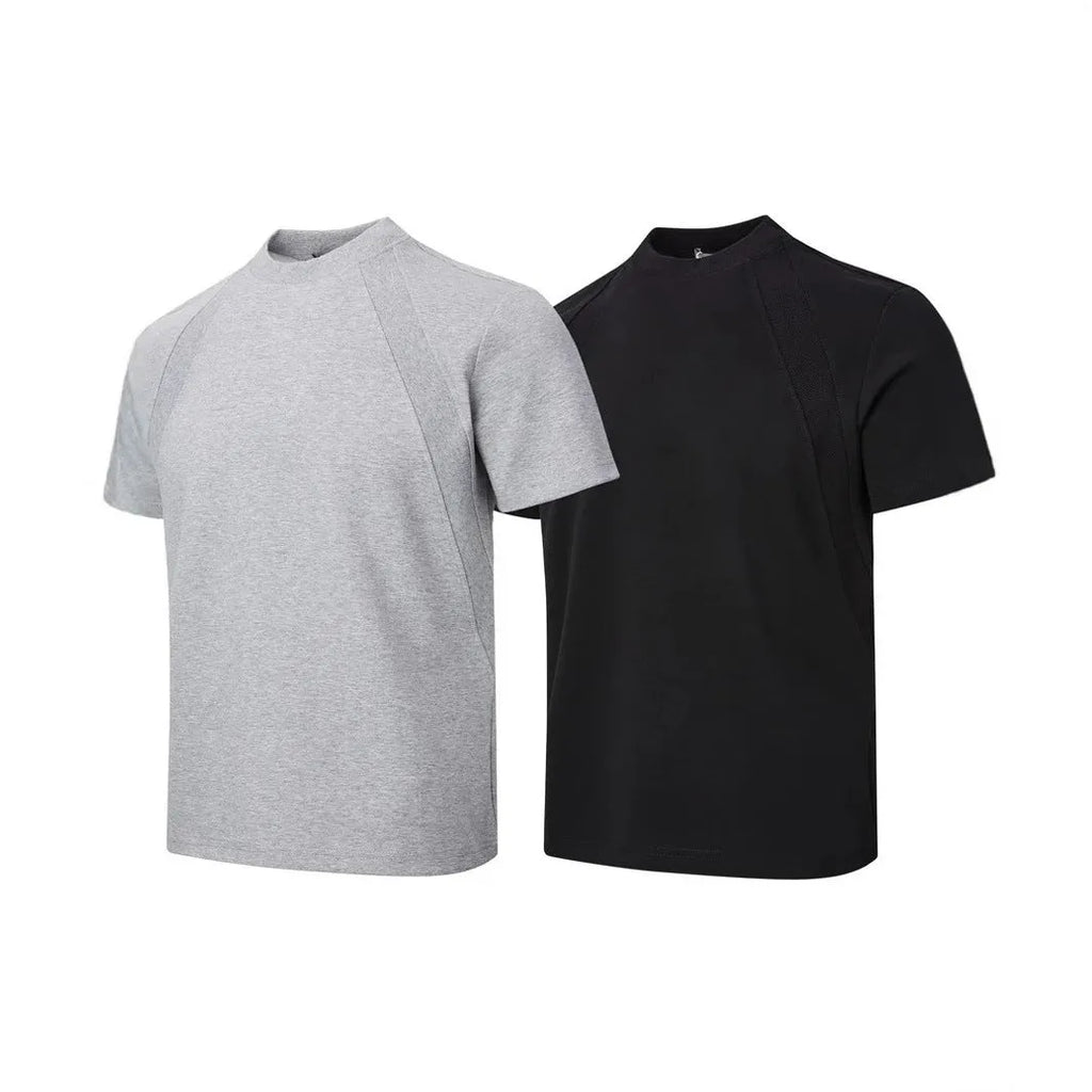 Loose fit short sleeve polyester top in black, shown on a model