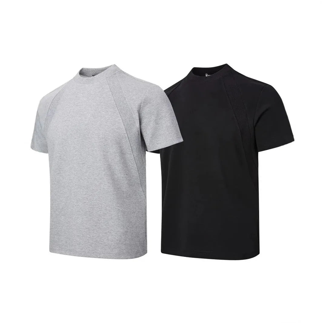 Loose fit short sleeve polyester top in black, shown on a model
