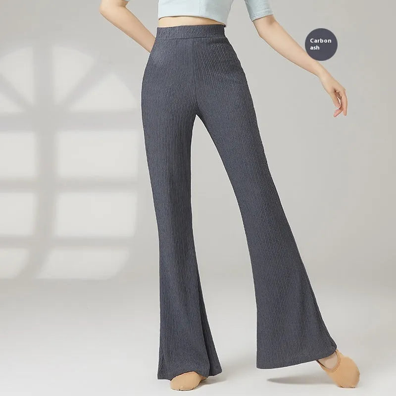 Women's solid colour polyester dance practice trousers for classical ballet and sports dance training.