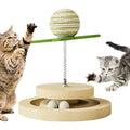 Green sisal cat scratching pad with interactive ball track and rotating spring ball toy