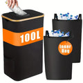 Black bamboo storage basket with removable lid showing double inner pocket organisation system