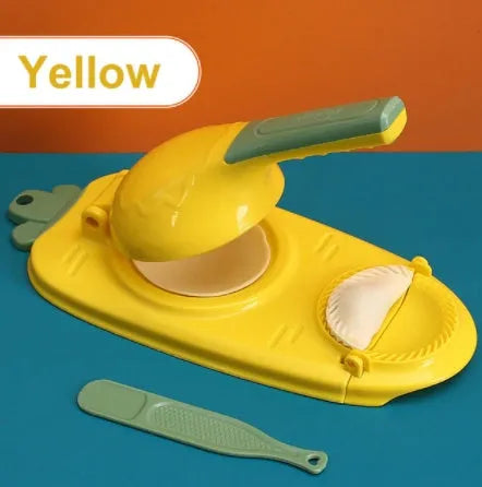 Orange and white 2-in-1 kitchen dumpling making tool with ergonomic handle and hanging hole
