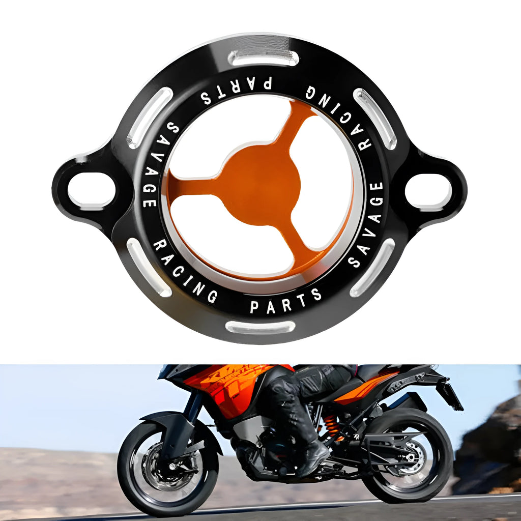 Clear aluminium oil filter cover for KTM Duke motorcycle engines