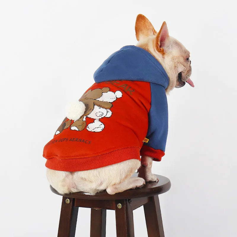 Red cotton dog clothing for small and medium breeds including Teddy and Corgi in autumn winter design