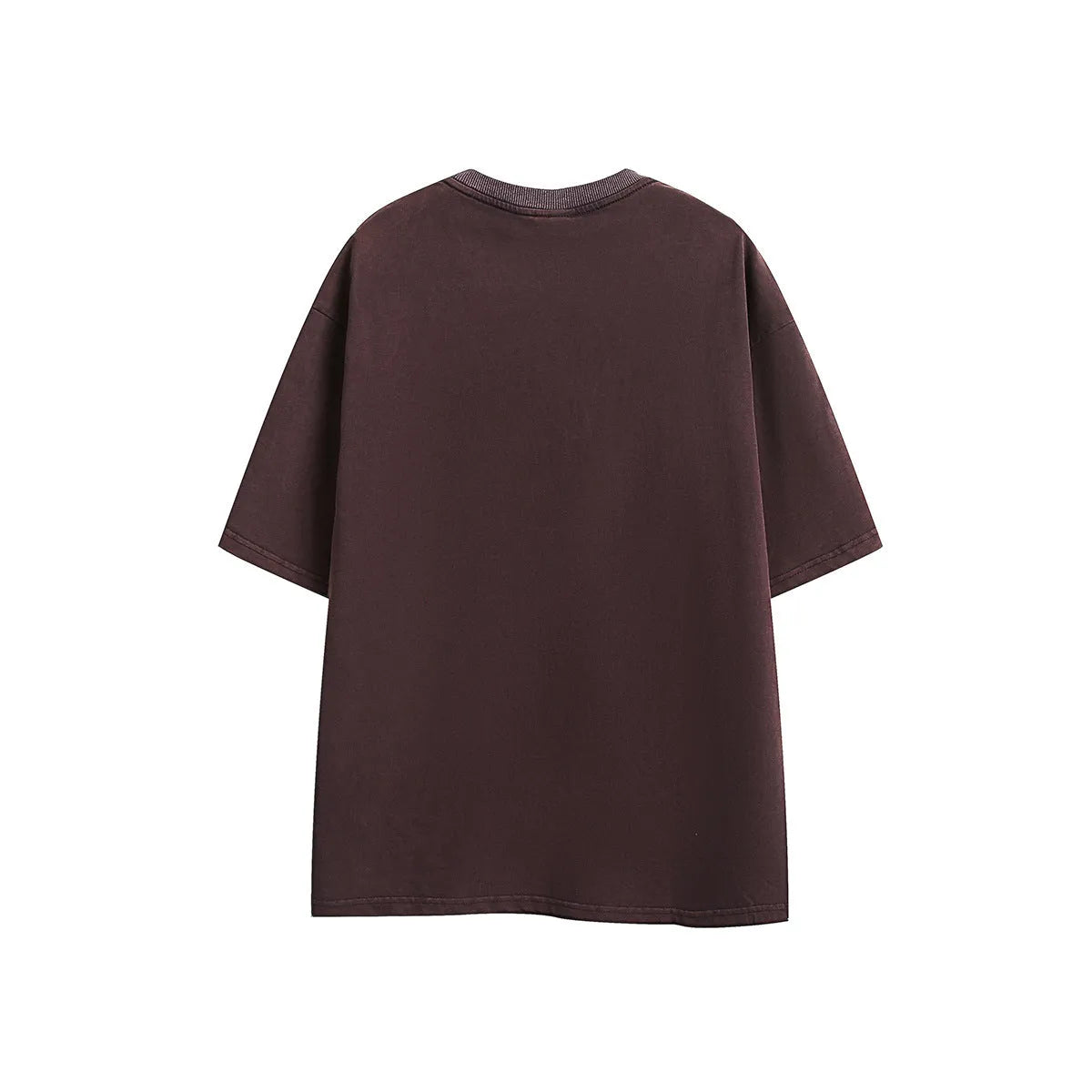 Man's loose fit black retro washed cotton short-sleeved t-shirt on a hanger.