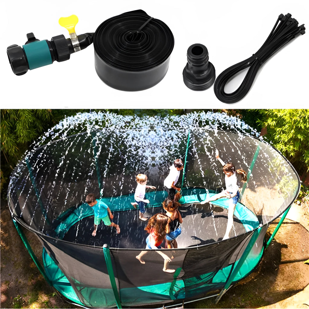 Portable garden sprinkler with solar water cooling system in blue or orange with PVC hose