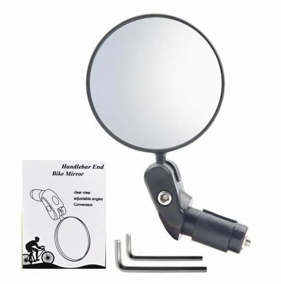 Black ABS foldable convex motorcycle rearview mirror showing 7cm diameter and rotating mechanism