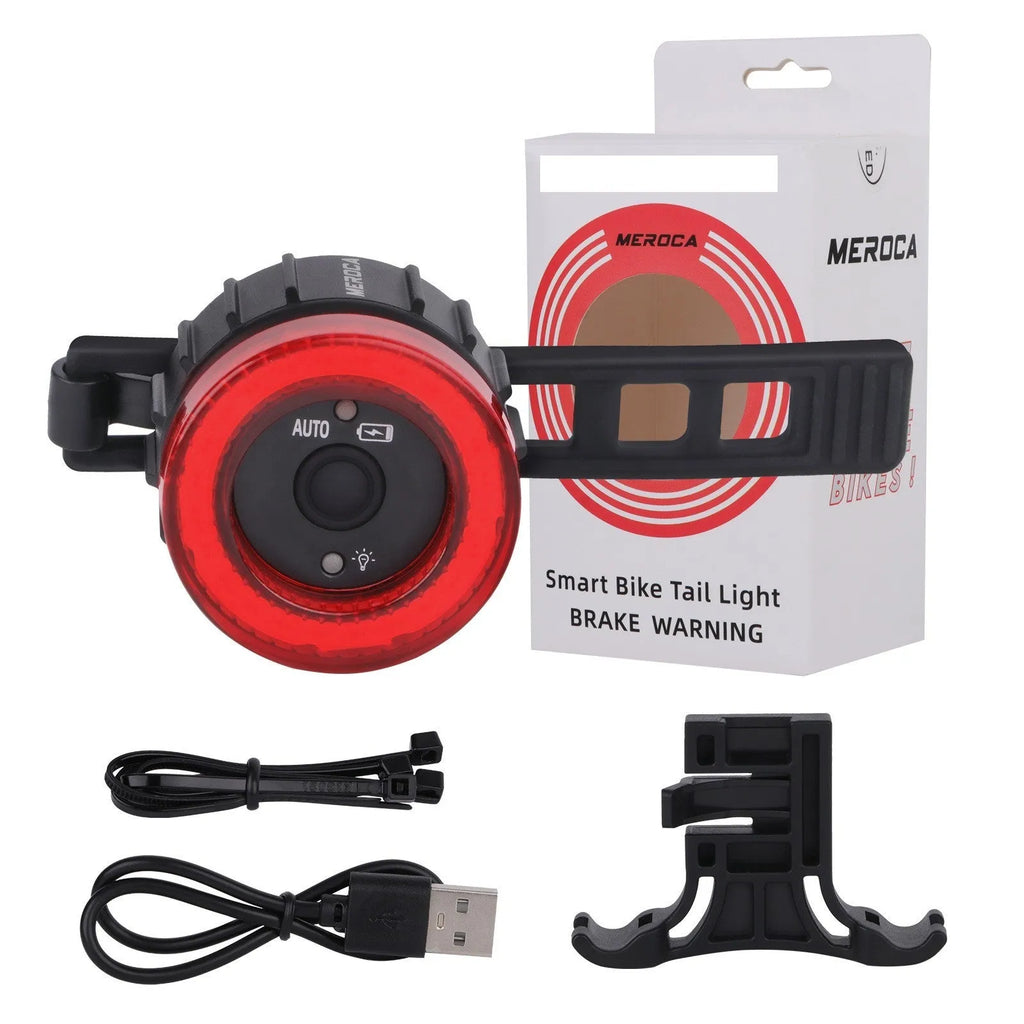 Black Intelligent Induction Brake Taillight for bicycles with seat tube bracket.