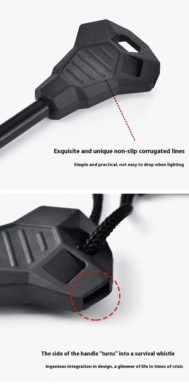 Black outdoor camping stainless steel multifunctional flint with magnesium rod and survival tools