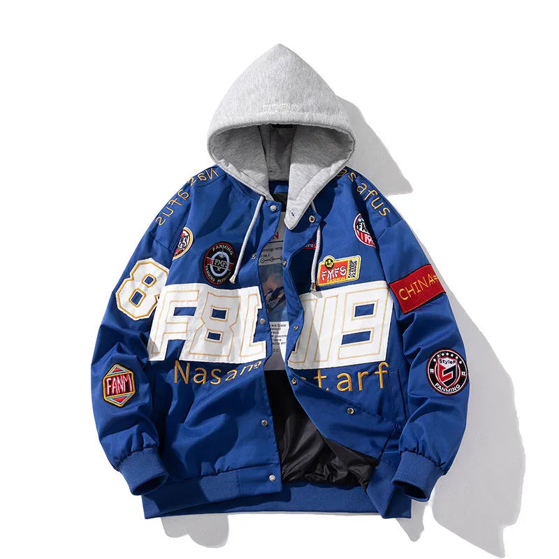 Teenager baseball uniform with side seam pockets and optional hood in black, blue, or red colours