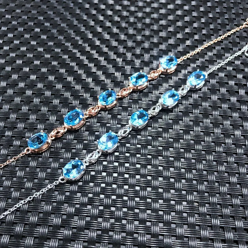 Natural topaz bracelet in 925 sterling silver with five 6x8mm Mozambique gemstones micro inlay rose gold colour
