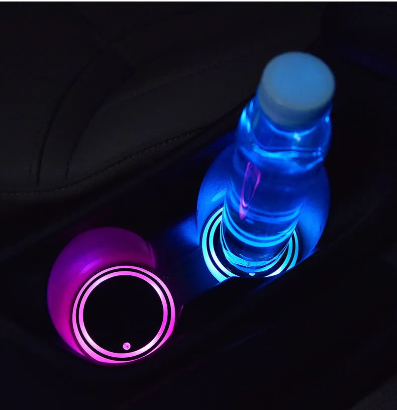 Colourful LED light-up coaster for car cup holders with USB cable