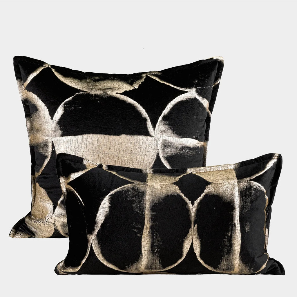 Black gold abstract pattern decorative cushion with removable flannel cover in multiple size options