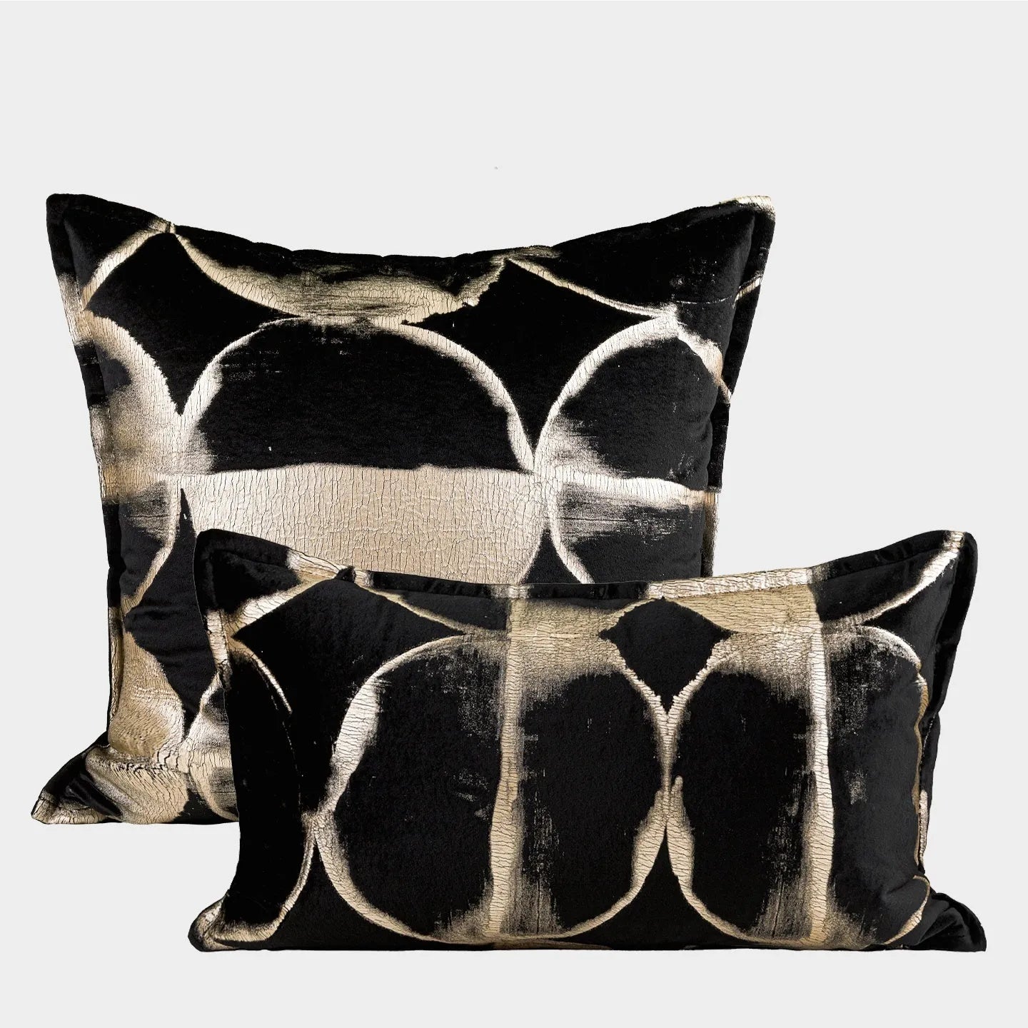 Black gold abstract pattern decorative cushion with removable flannel cover in multiple size options