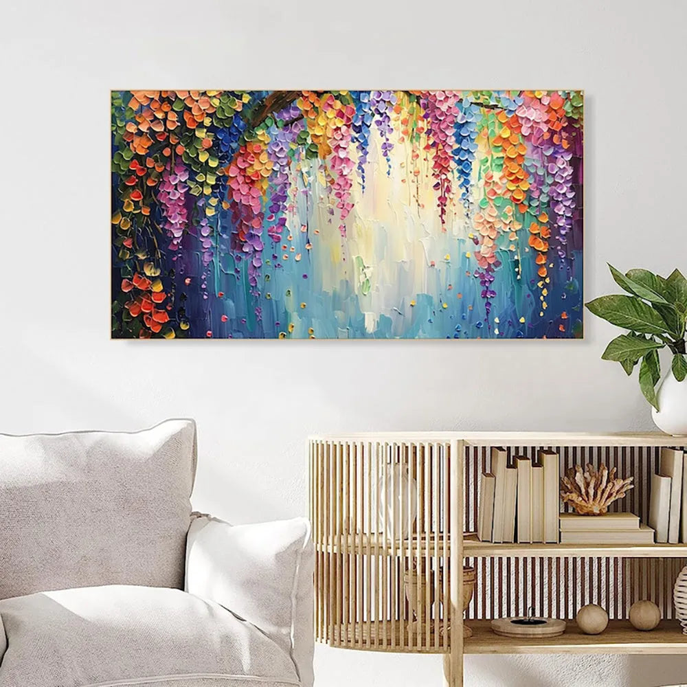 Handmade oil painting canvas wall art with thick 3D texture abstract flowers modern decor