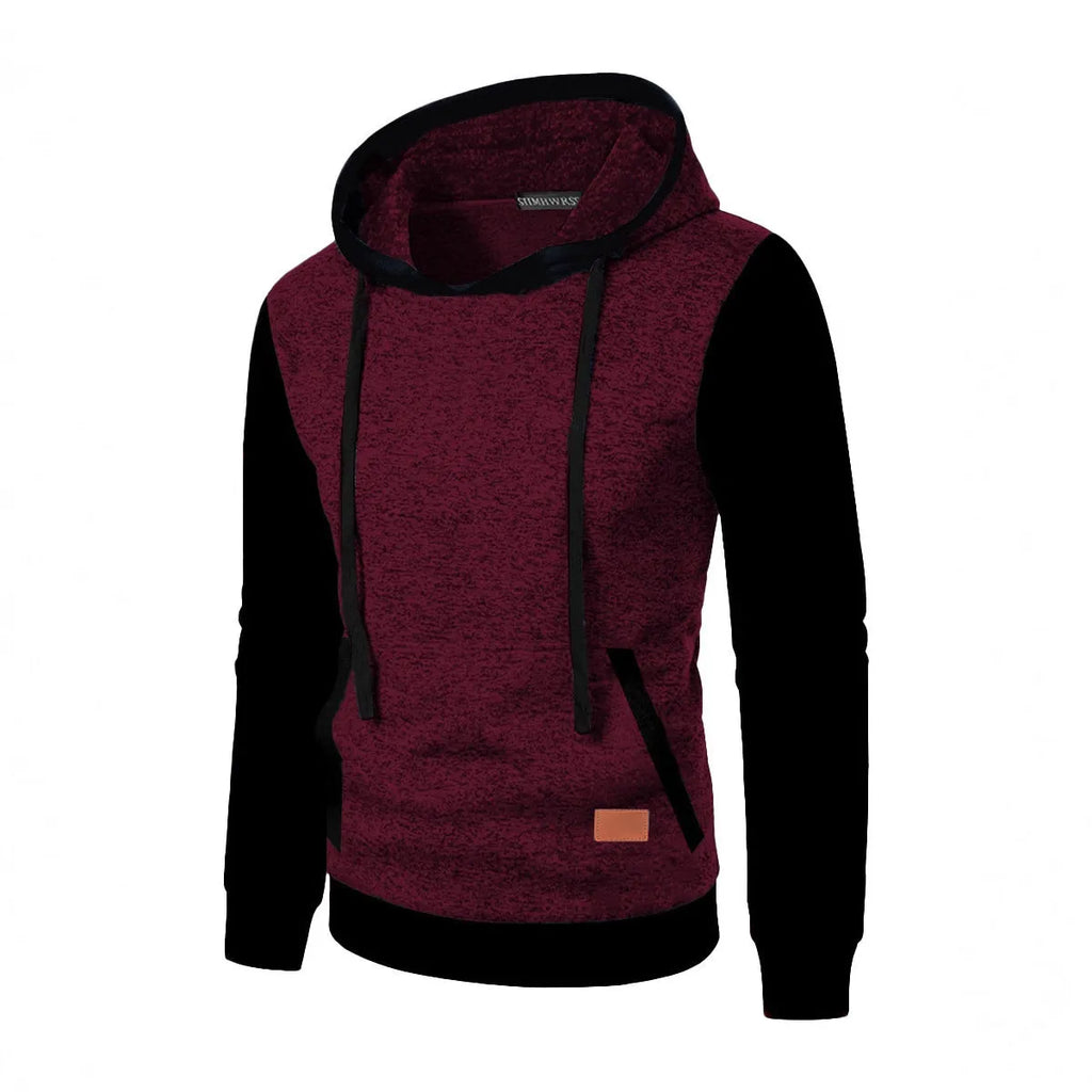 Men's loose-fit polyester hooded cardigan sweater in solid colour, long sleeves, front view