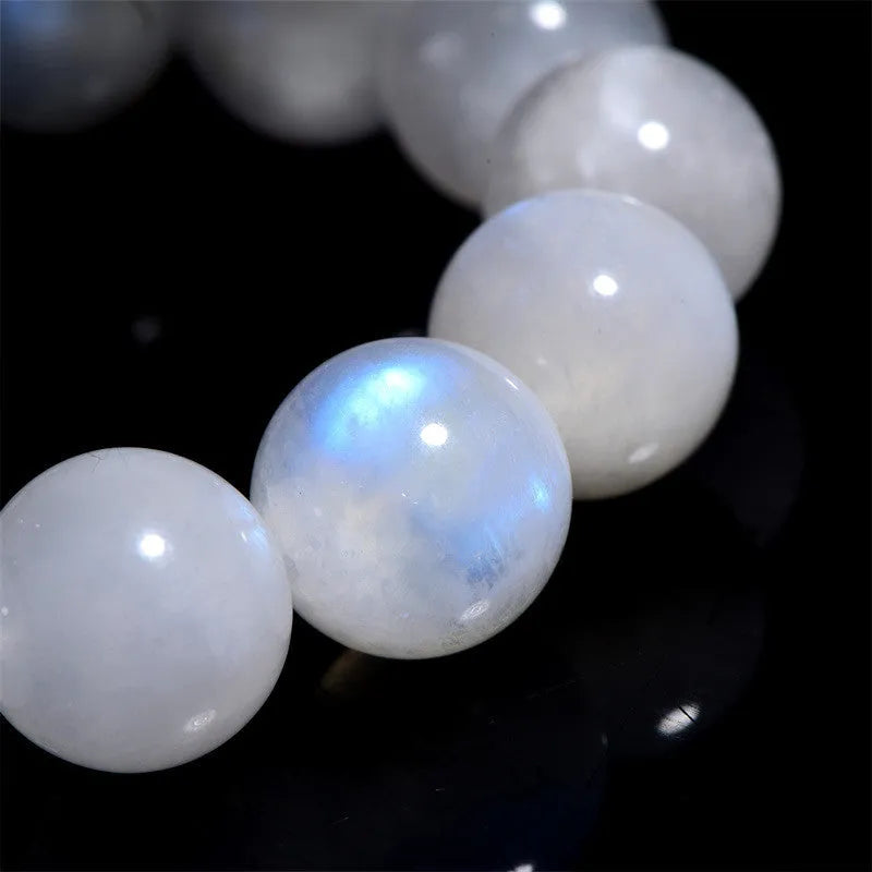 Natural blue moonlight round bead bracelet crafted from genuine moonstone with polished finish