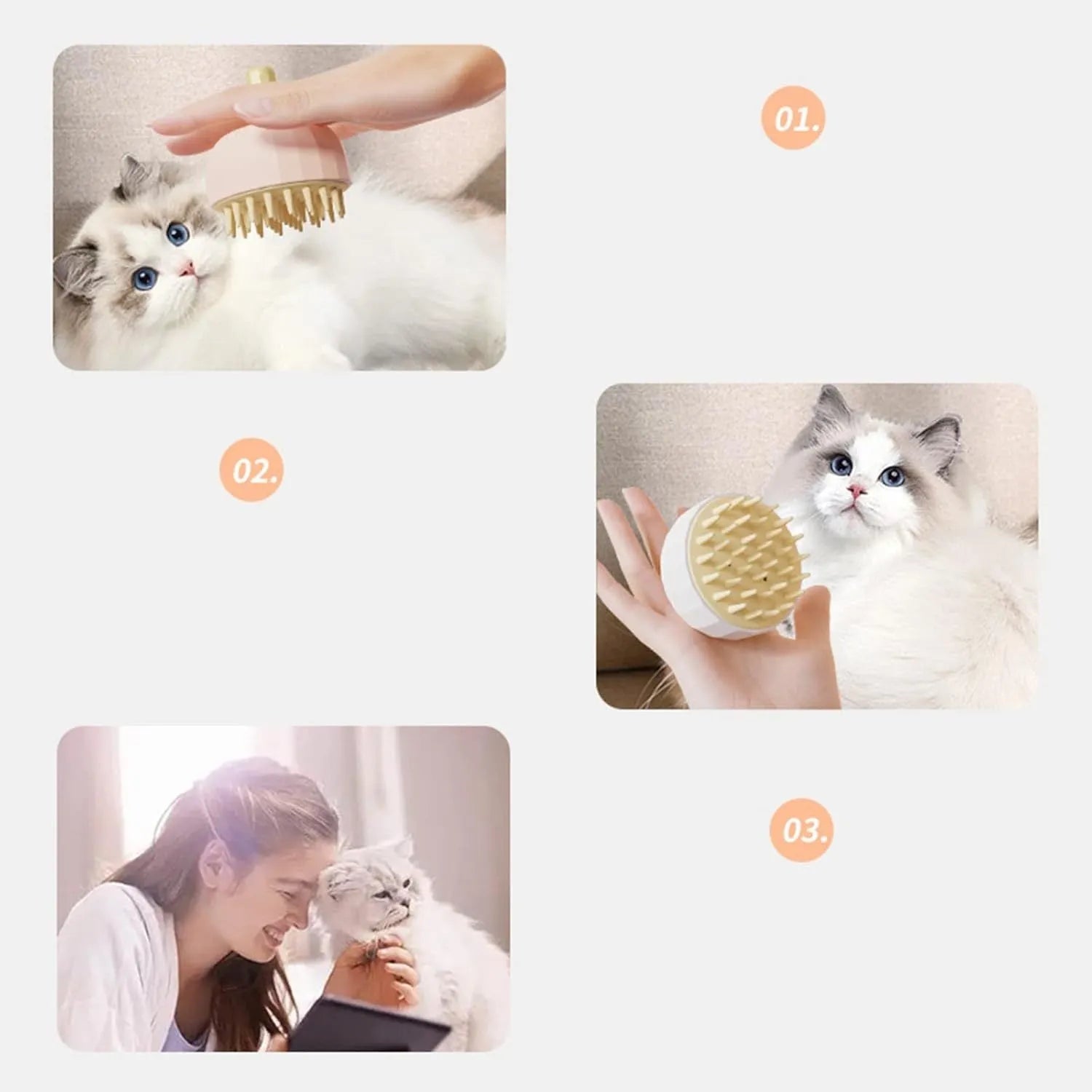 Green pet shampoo massage brush for dog washing and cat bathing with drainage holes