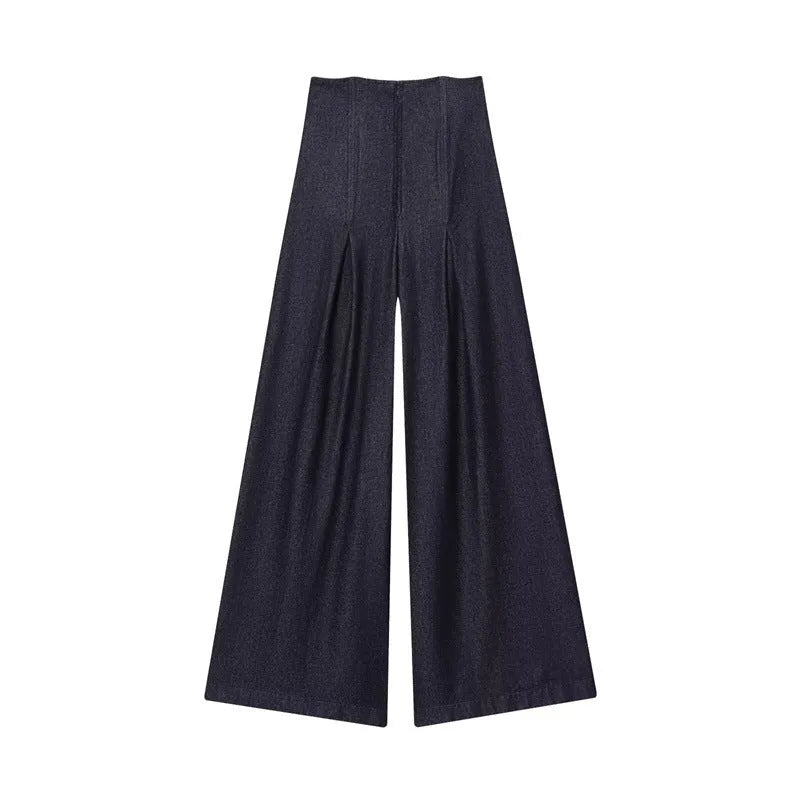 Women's ultra high waist wide leg stone-washed denim jeans in Japanese Korean casual style, available in sizes XS to L