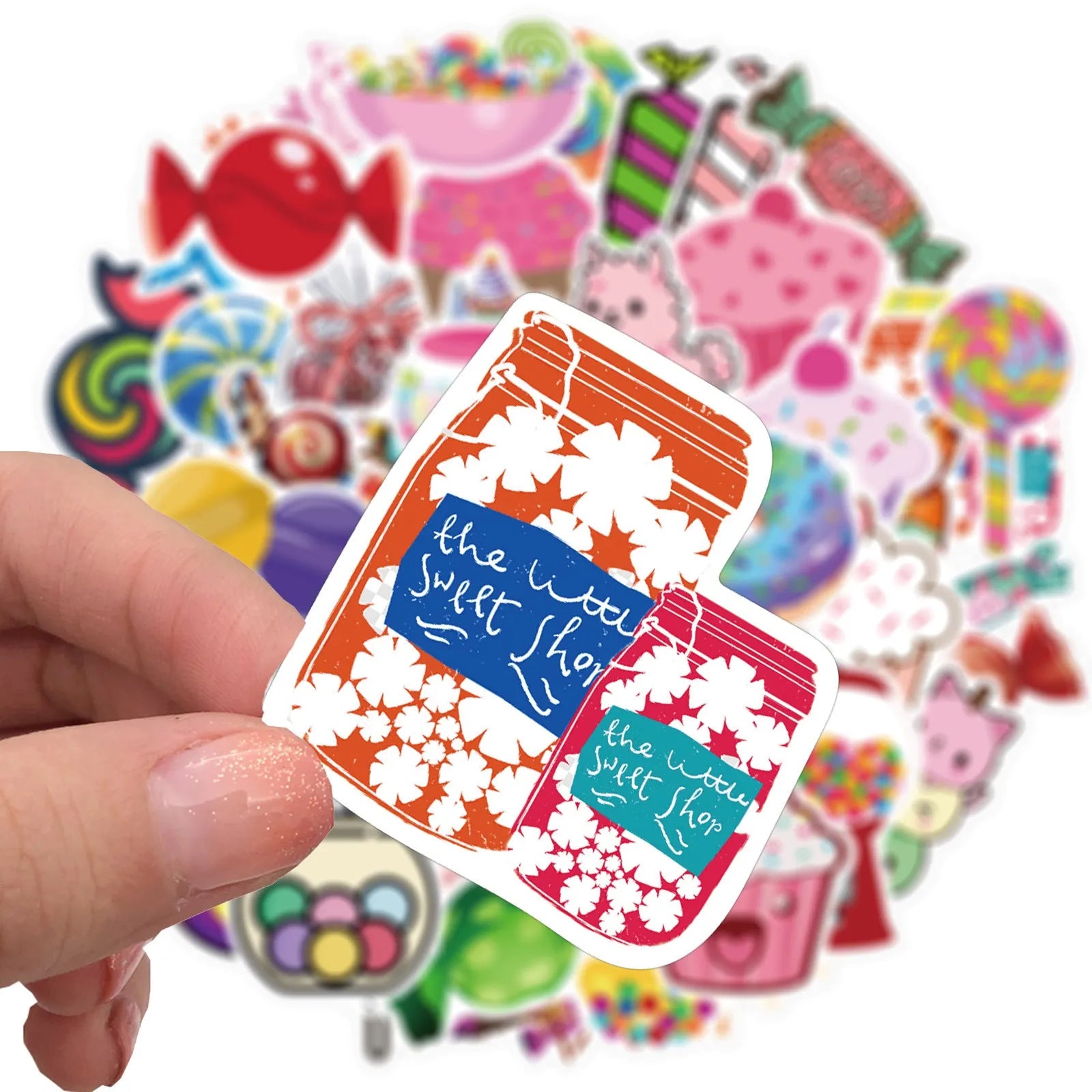 Candy series graffiti sticker pack with 50 colourful sheets showing cartoon patterns