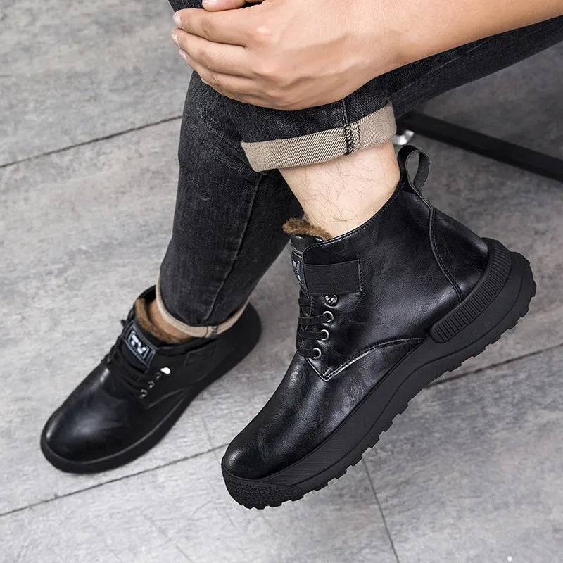 Martin Boots high-top platform boots with velvet-textured black upper and rubber sole