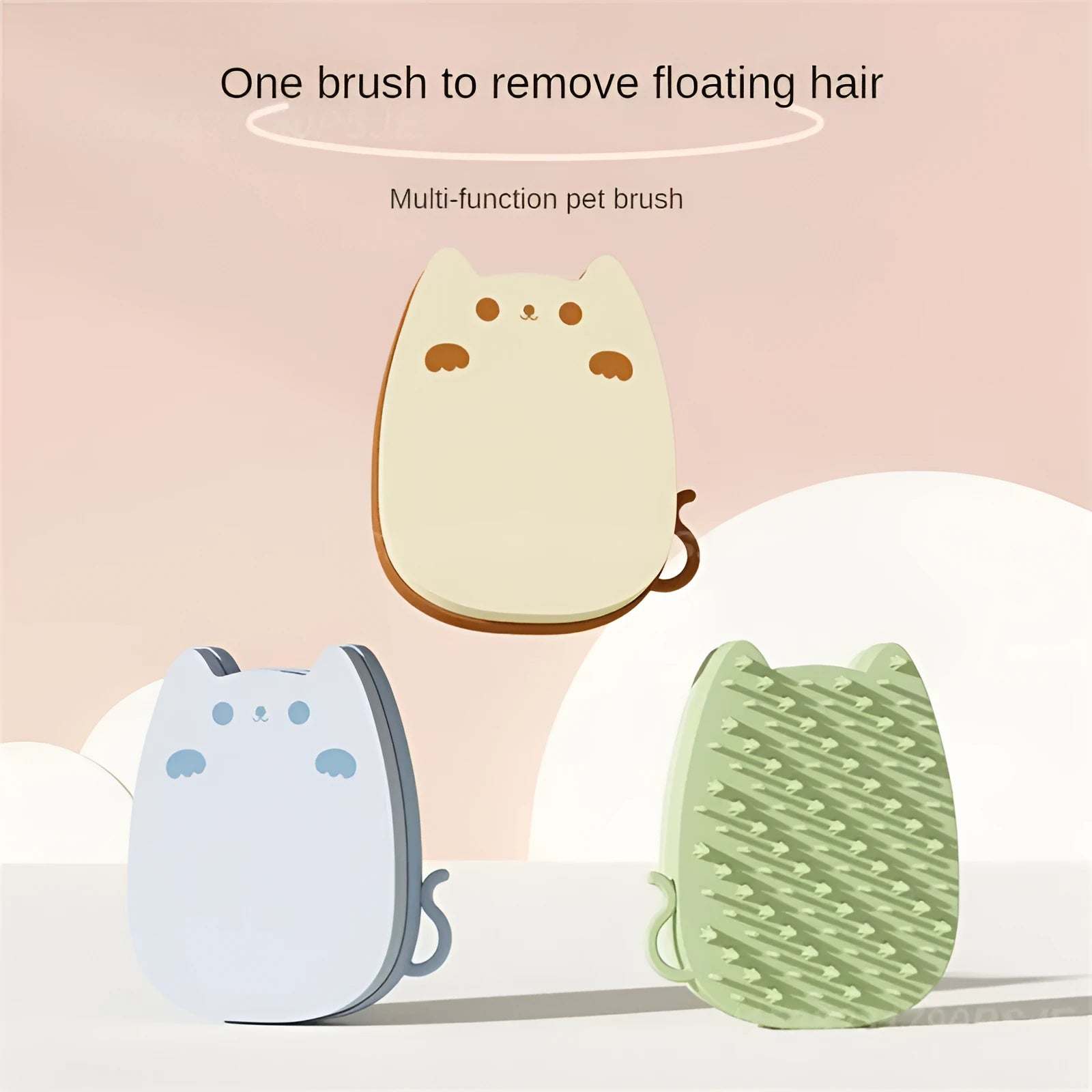 Blue silicone pet grooming brush with dual comb teeth for cats and dogs