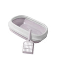 Plastic pet toilet bedpan tray with scoop in blue, anti-splash rim for cats and small dogs