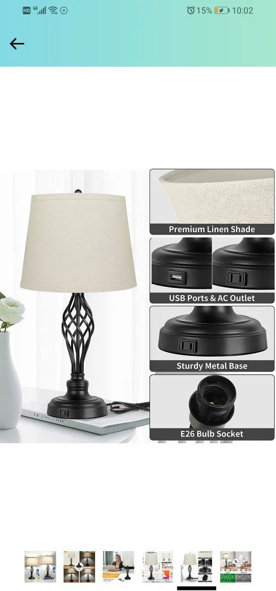 Touch control bedside table lamp with USB socket and adjustable cold warm lighting