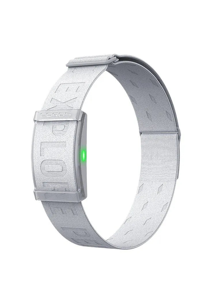 Sports heart rate monitoring watch in silver gray with Bluetooth, compact 42.5 mm size, on wrist