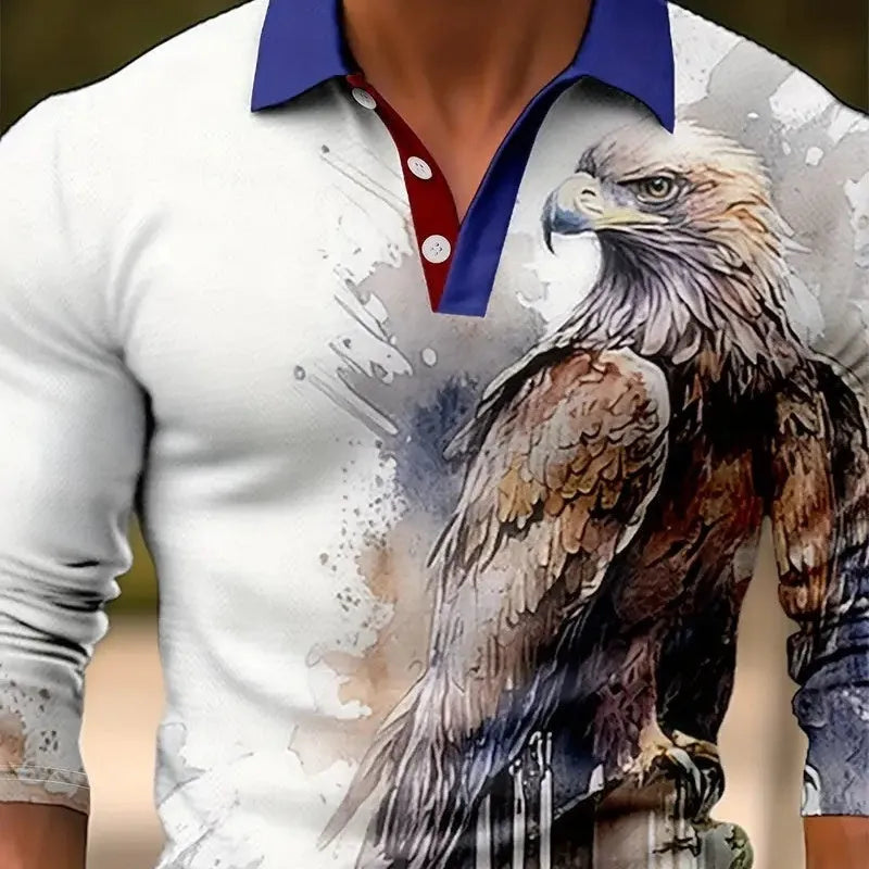 Men's long sleeve retro button design loose top in polyester blend fabric