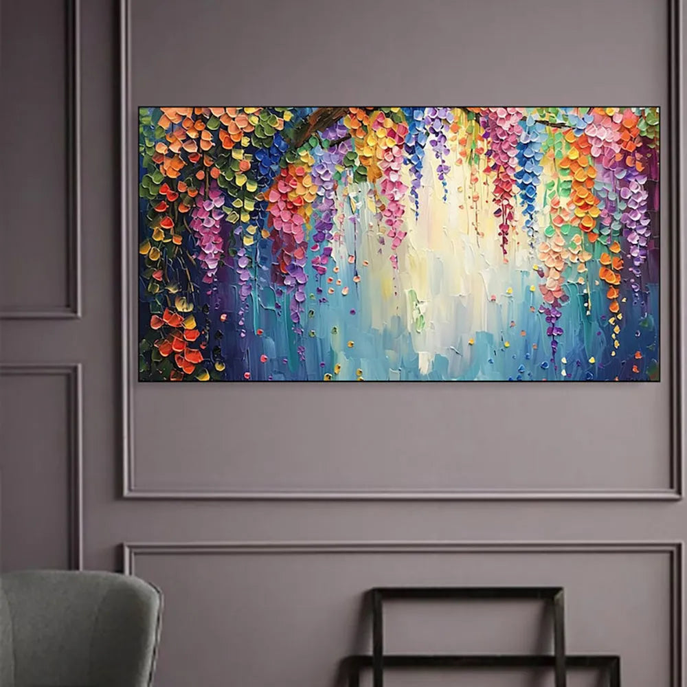 Handmade oil painting canvas wall art with thick 3D texture abstract flowers modern decor